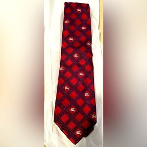 Vintage Burberrys of London Silk Tie Made in Italy Red/Navy/White New w/o Tag